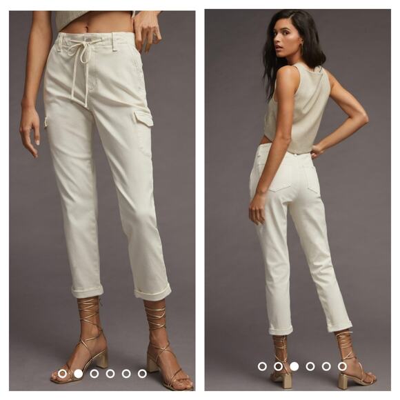 Paige Christy Mid-Rise Straight Cargo Jeans in Quartz Sand Cream size 27 - Picture 1 of 8